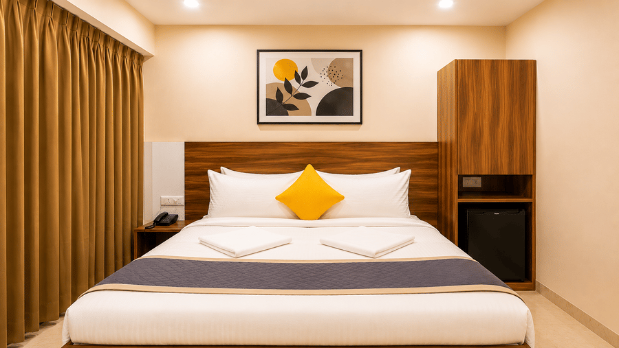 Well-designed accommodation at Urban Comforts featuring warm décor, cosy bedding, and a relaxing ambience