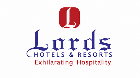 Official brand logo for Lords Hotels & Resorts featuring a red emblem with a white letter L, stylised blue text, and the tagline Exhilarating Hospitality.