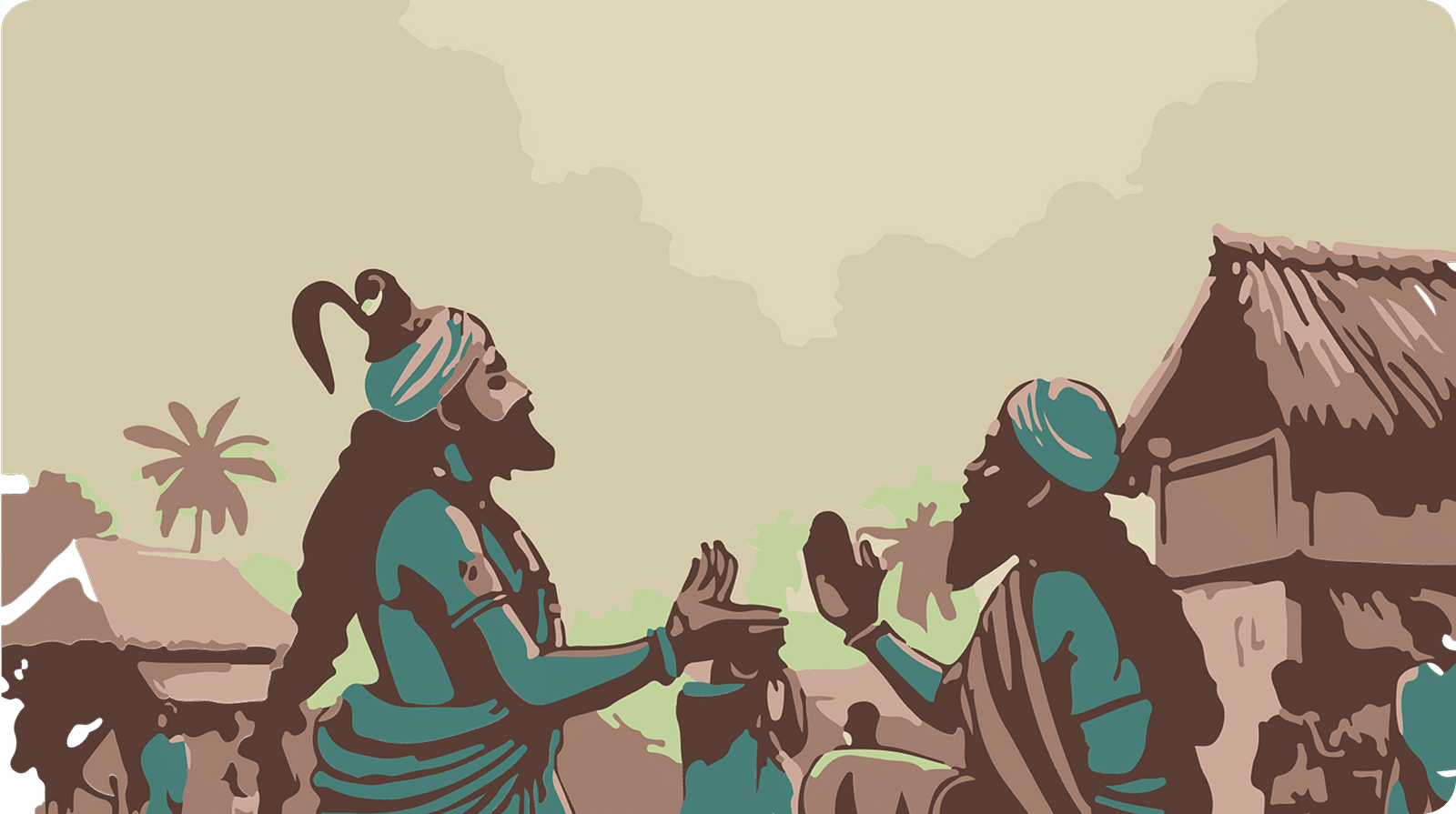 A comic strip of  An exchange between two travellers in a village