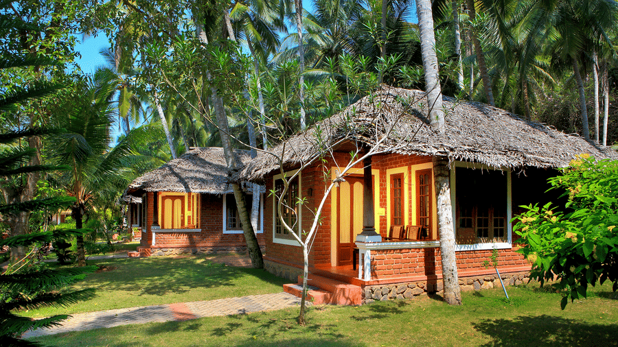An overview of the rooms' facade next to many trees - Abad Harmonia, Kovalam