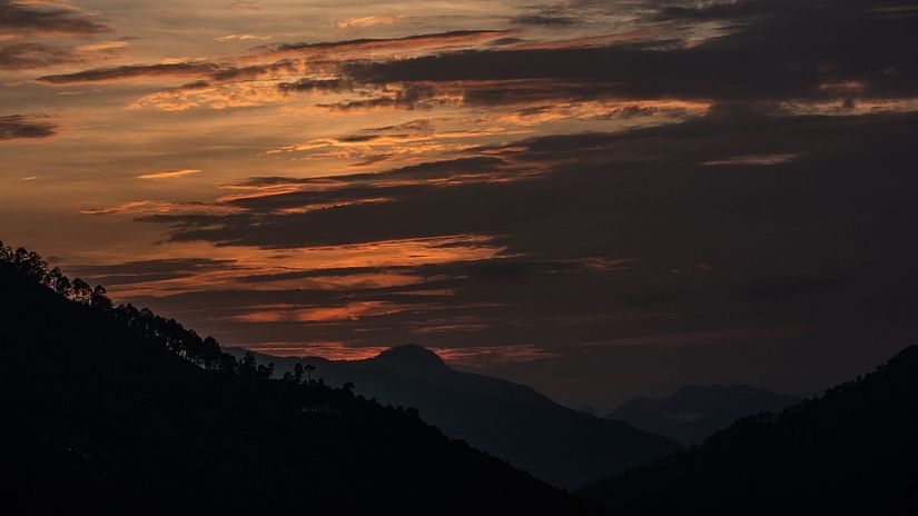 Scenic view of the Kumaon hills captured during sunset
