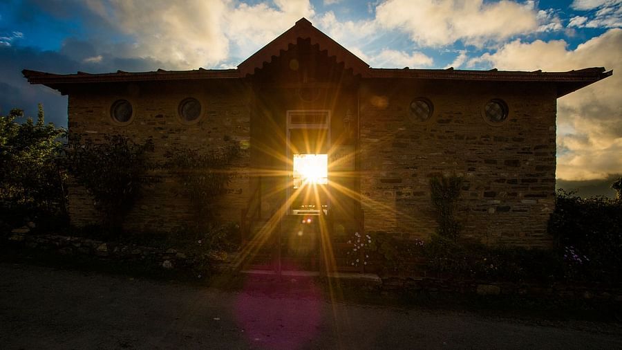 The sun captured from a bungalow window - Ramgarh Bungalows, Nainital.