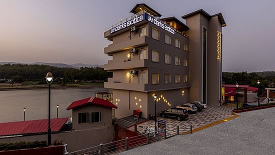 Facade of Jay Clarks Exotica, Nahan by the lake as the evening is is arriving