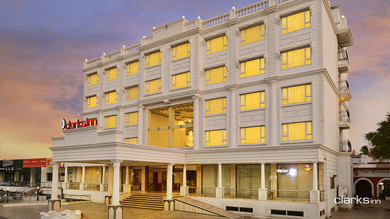 Facade of  Keshav Clarks Inn, Gadag in evening