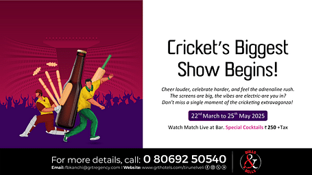Cricket Biggest Show Begins! Watch live matches at Bulls & Bells, GRT Regency Tirunelveli and enjoy action with special cocktails!
