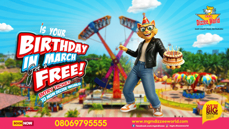 Pormotional poster for birthday package with the details of the package at MGM Dizze World.
