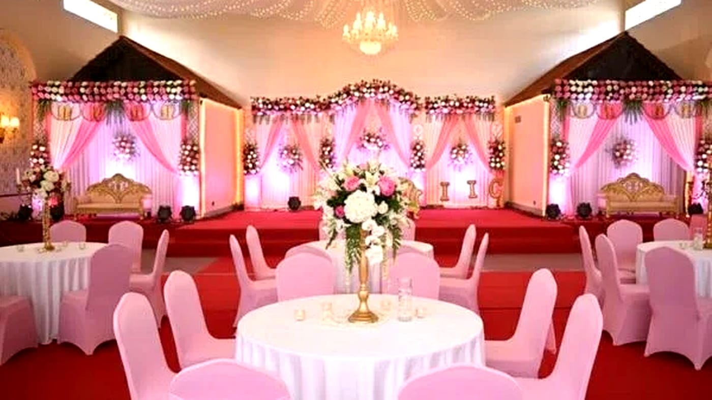 The banquet hall set for a wedding at Signum Resort, Bandhavgarh