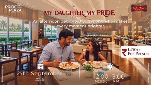 My Daughter My Pride event showing a father and daughter dining at a restaurant. Valid on 27th September 2026, 12:00 PM to 3:00 PM, priced at 1,499.