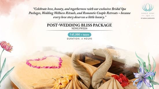 A 'Post-Wedding Bliss Package' in Bengaluru, displaying a romantically decorated spa bed with rose petals forming a heart, suggesting ultimate relaxation for newlyweds.