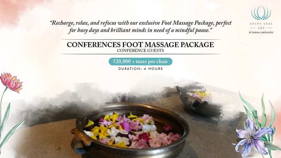 A luxurious foot massage package at a Bengaluru spa, featuring aromatic flowers in a basin, promising relaxation and rejuvenation for tired feet.
