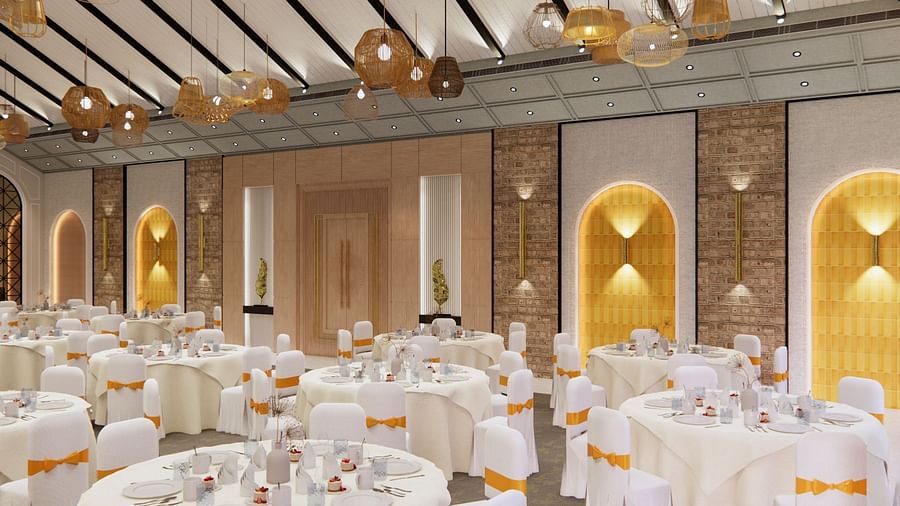 Opulent ballroom with chandeliers