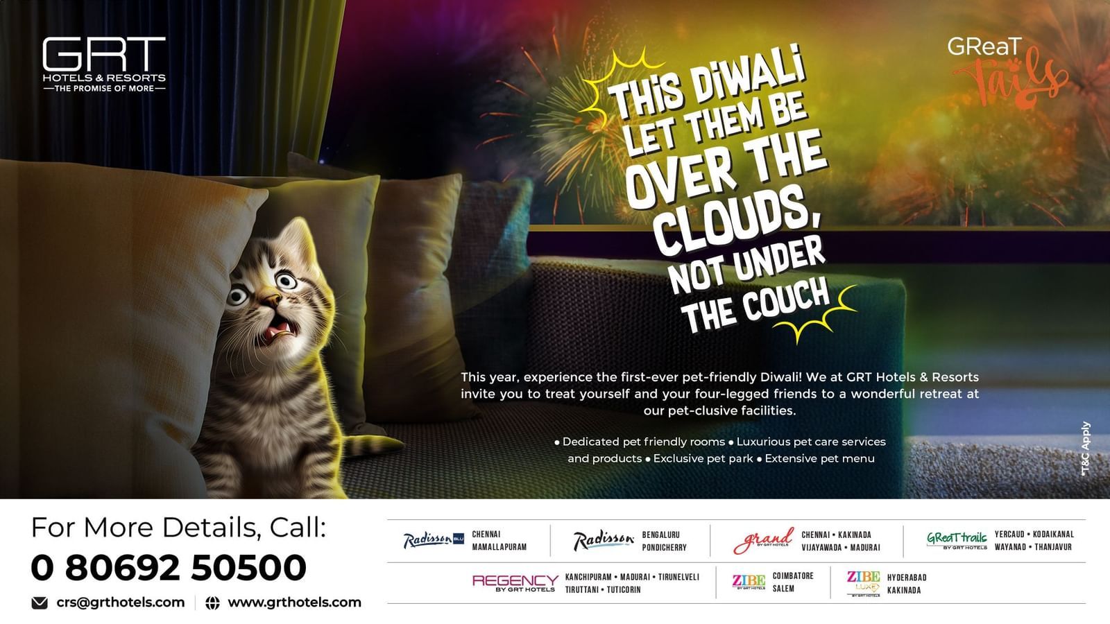 Pet-friendly Diwali stays by GRT Hotels – let your pets stay over the clouds, not under the couch. Enjoy festive perks and comfort for all.