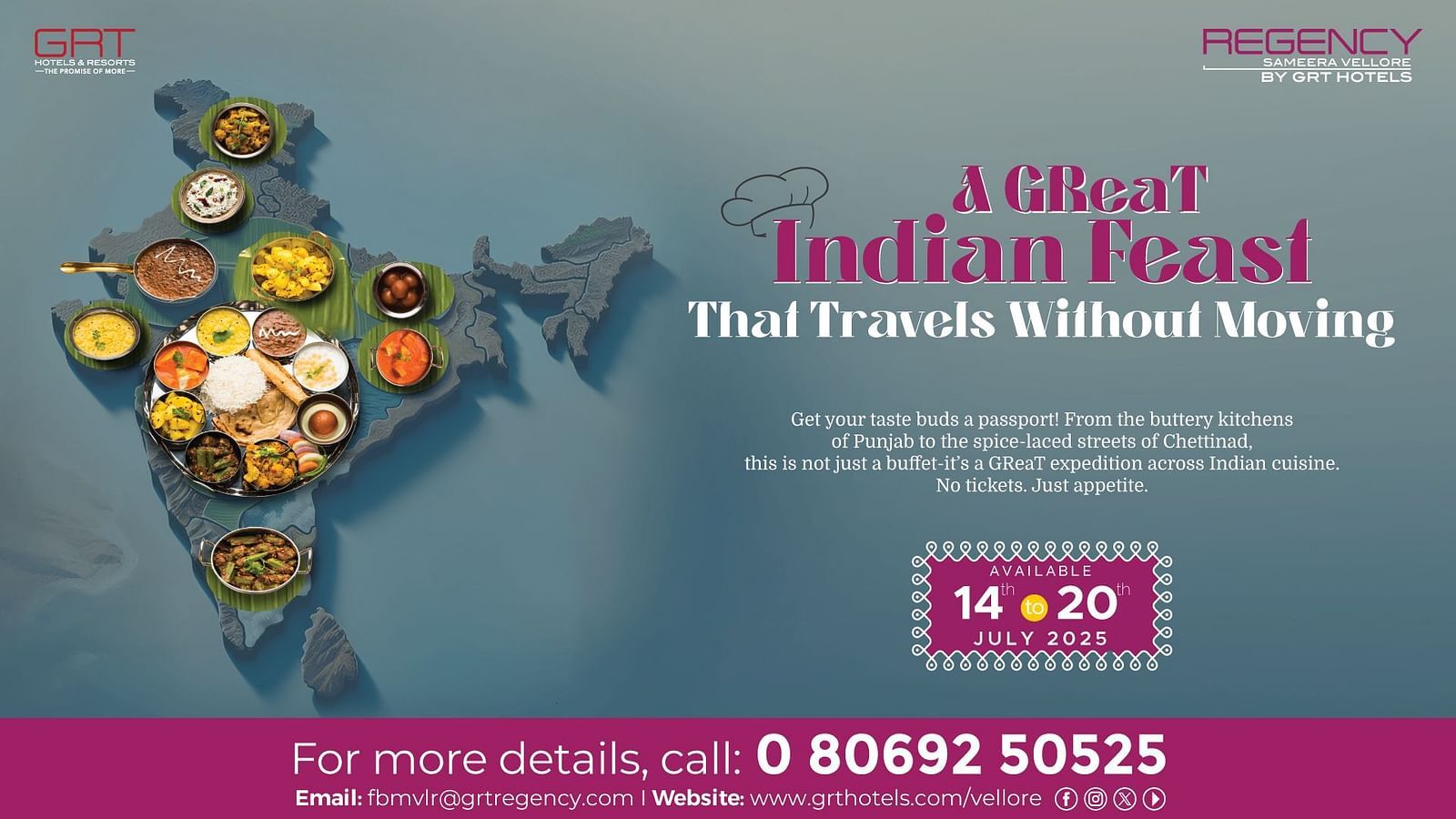 Map of India decorated with regional Indian dishes showcasing A GReaT Indian Feast at Regency Sameera Vellore by GRT Hotels