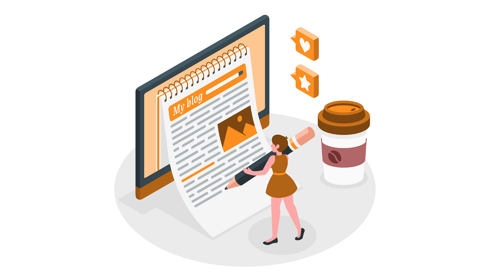 Girl designing content on a screen with coffee, portraying digital content creation