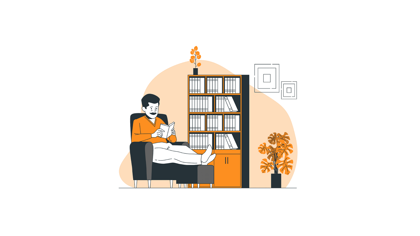 Person reading a book in a cosy library setup, representing self-paced learning