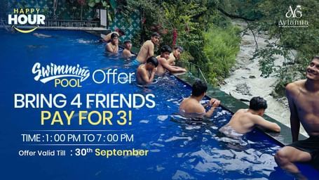 Group enjoying poolside fun with “Bring 4 Friends, Pay for 3” offer at 6S Alumbra Hotels – ideal for group holidays and weekend getaways.