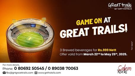 Great trails Yercaud is offering  3 brewed beverages for just rupees 999 at Salem Rocks Restaurant