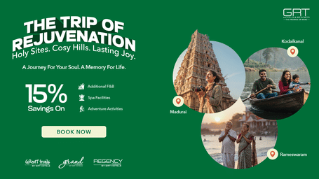 Promotional creative for The Trip of Rejuvenation offer at Great Trails Wayanad by GRT Hotels featuring spa and adventure.