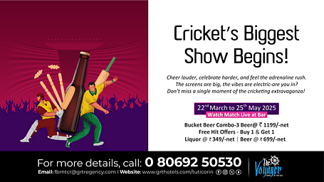 Cricket Biggest Show Begins! Watch live matches at The Voyager Bar, GRT Regency Tuticorin and enjoy beer combos, free hit offers & more