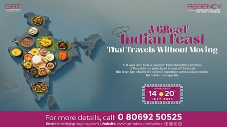Map of India decorated with regional Indian dishes showcasing A GReaT Indian Feast at Regency Sameera Vellore by GRT Hotels