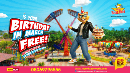 Pormotional poster for birthday package with the details of the package at MGM Dizze World.