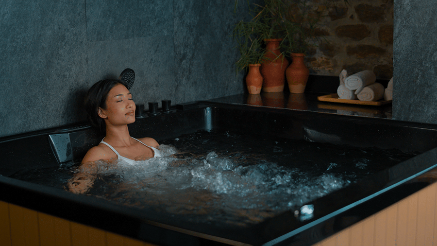 Jacuzzi hydrotherapy experience at Kavya Himalayas luxury wellness resort in Nagarkot, Nepal.