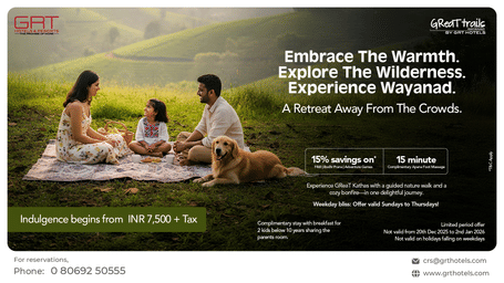 Family enjoying a peaceful outdoor picnic at Great Trails Wayanad by GRT Hotels highlighting Embark The Warmth Explore The Wilderness offer