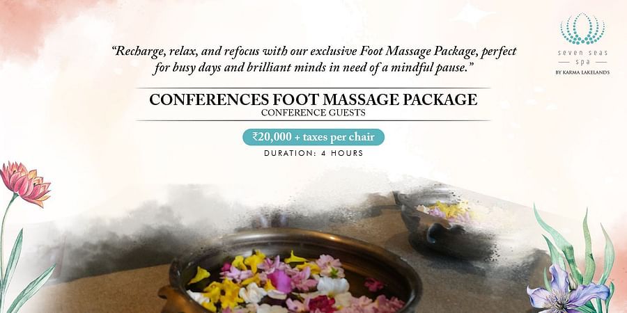 A luxurious foot massage package at a Bengaluru spa, featuring aromatic flowers in a basin, promising relaxation and rejuvenation for tired feet.