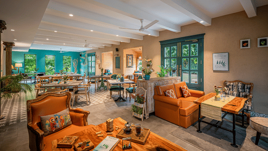 Seating arrangements at under the neem - Karma Lakelands.