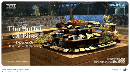 The Buffet of Bliss at Sky Rocca Diner, GReaT Trails Yercaud – a weekend buffet experience surrounded by serene hill views and warm ambience.