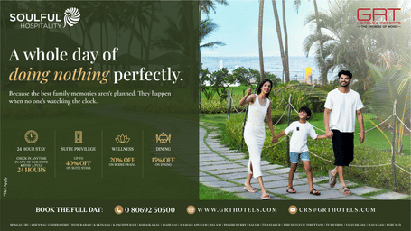 Promotional creative featuring the Soulful Hospitality offer by GRT Hotels and Resorts.