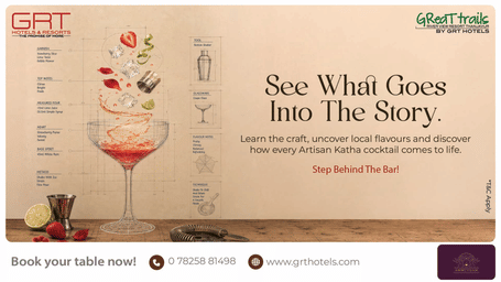 Artisan Katha cocktail experience at Amrutham at GReaT Trails River View Resort Thanjavur showcasing the craft behind every cocktail
