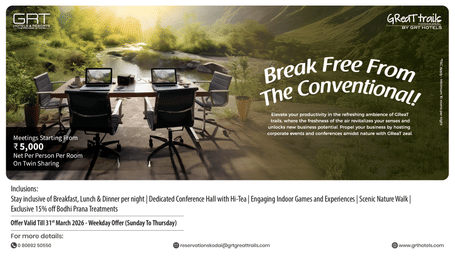 Promotional creative highlighting corporate meeting and conference offers at GReaT Trails properties set in scenic destinations