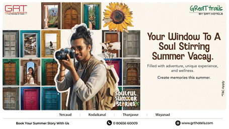 Soulful Summer Stories banner by GRT Hotels promoting summer vacation experiences at GReaT Trails destinations