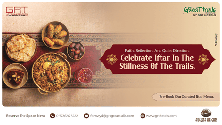 The Sacred Iftar Soirée at Great Trails Wayanad featuring a curated Iftar spread with traditional dishes served in an elegant setting.