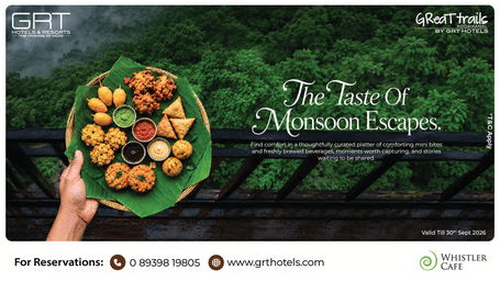 The Taste Of Monsoon Escapes with comforting mini bites and freshly brewed beverages at Whistler Cafe, GReaT trails Kodaikanal by GRT Hotels