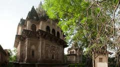Deo Bagh - 17th Century, Gwalior - pointed-tip rooftop temples with trees surrounding it