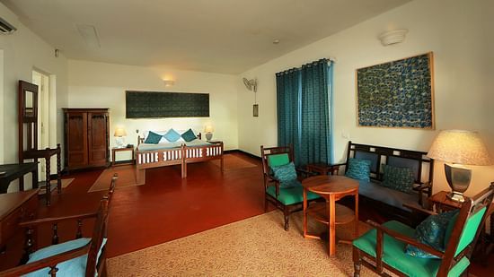 The Tower House -  The Mascarenhas room with blue and green theme and features two single beds joined together