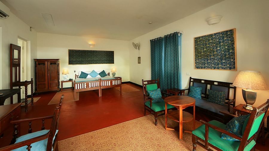 The Tower House -  The Mascarenhas room with blue and green theme and features two single beds joined together