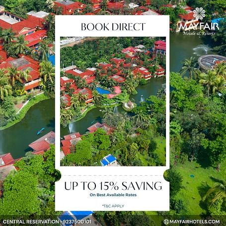 ook direct at MAYFAIR Palm Beach Resort Gopalpur and save up to 15% on serene beachfront stays with exclusive direct booking benefits.