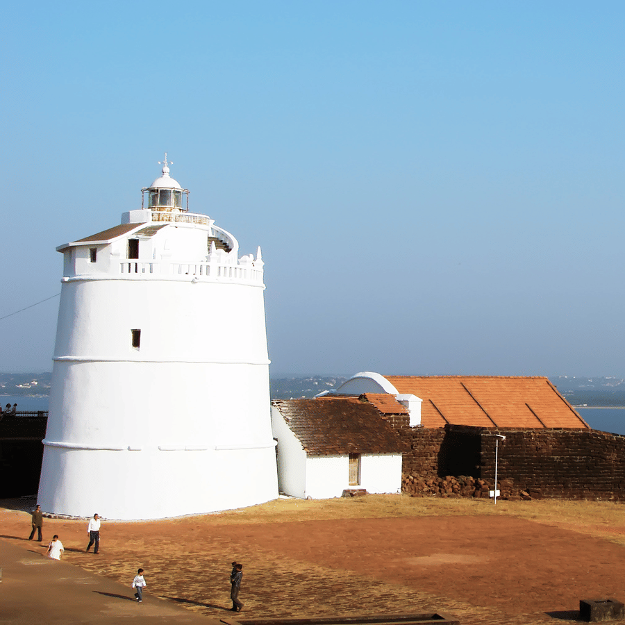 Fort Aguada in view with the sea and blue sky in the background