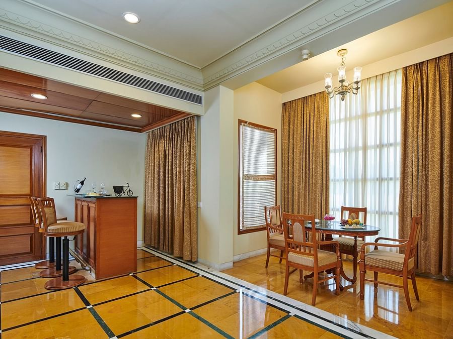 Royal Suite Bar with yellow floor and a grand decor - The Ummed Jodhpur, Palace Resort and Spa