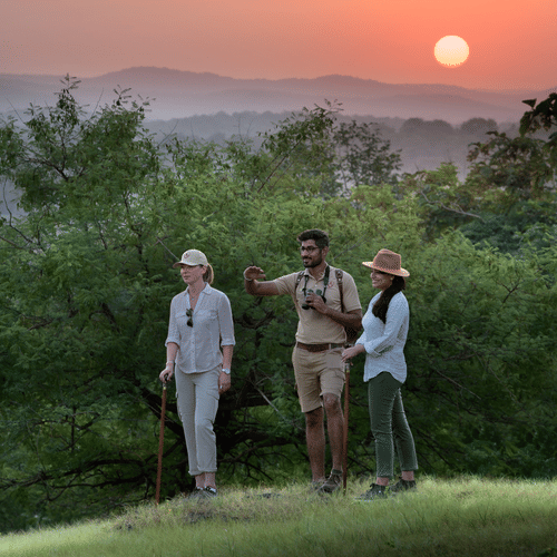 Tourist Enjoying Sunset on a Hiking Site