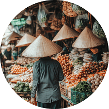 A person walking through a vegetable market