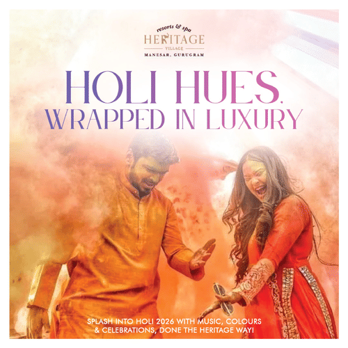 A creative which showcases two people dancing while the powdered colours is being showered on them.