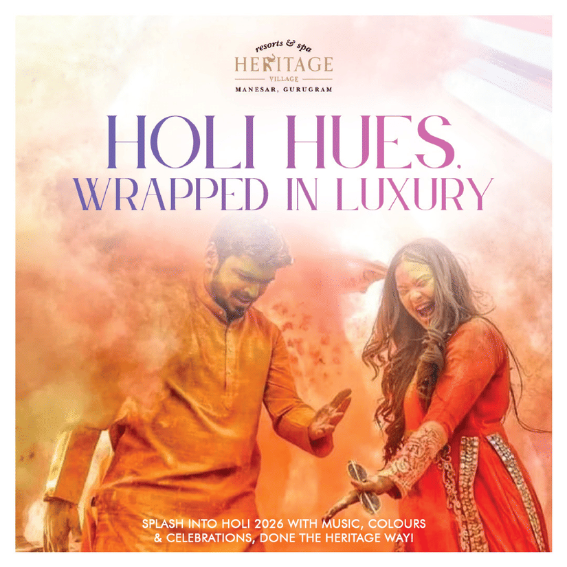 A creative which showcases two people dancing while the powdered colours is being showered on them.