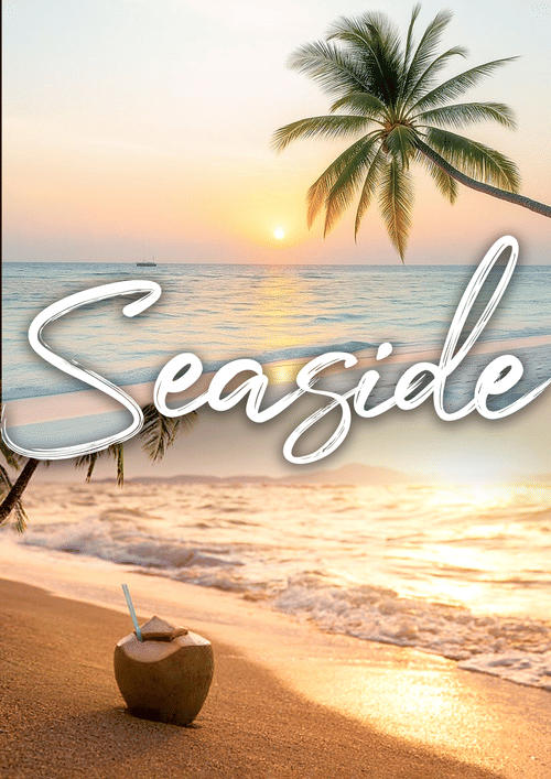 Calm beach at sunset with palm tree and soft waves showing seaside relaxation and a peaceful tropical vacation setting