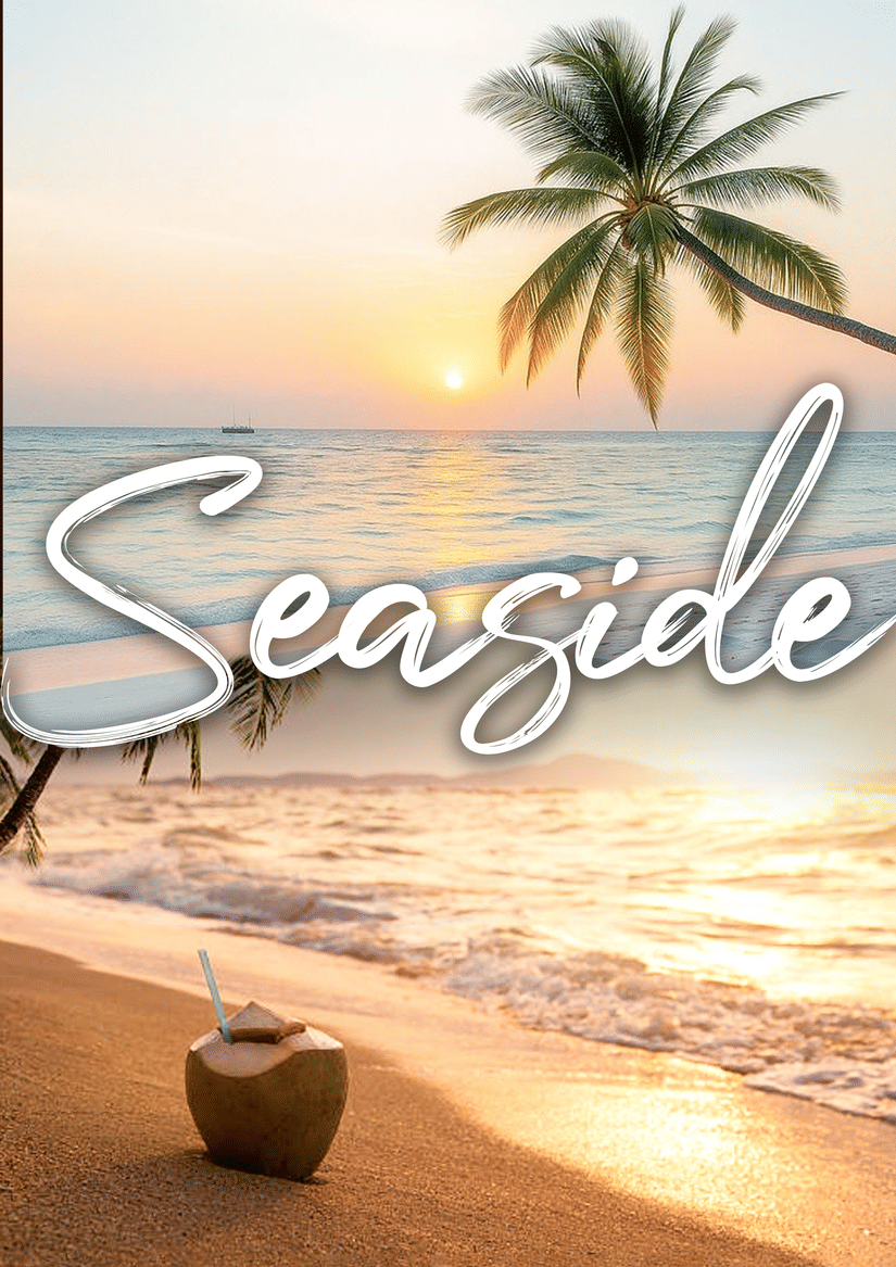 Calm beach at sunset with palm tree and soft waves showing seaside relaxation and a peaceful tropical vacation setting