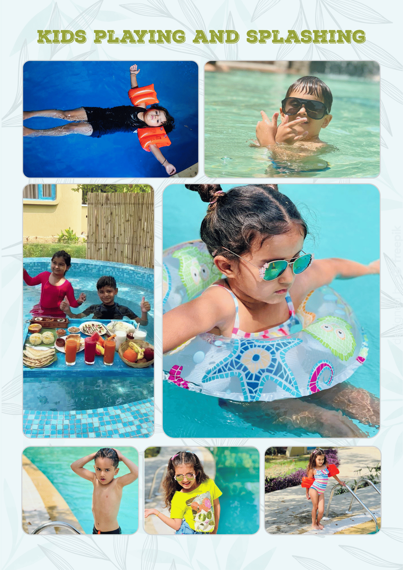 Collage of Kids Playing at the Swimming Pool at Themis Mudhouse- A Nature's Wellness Resort