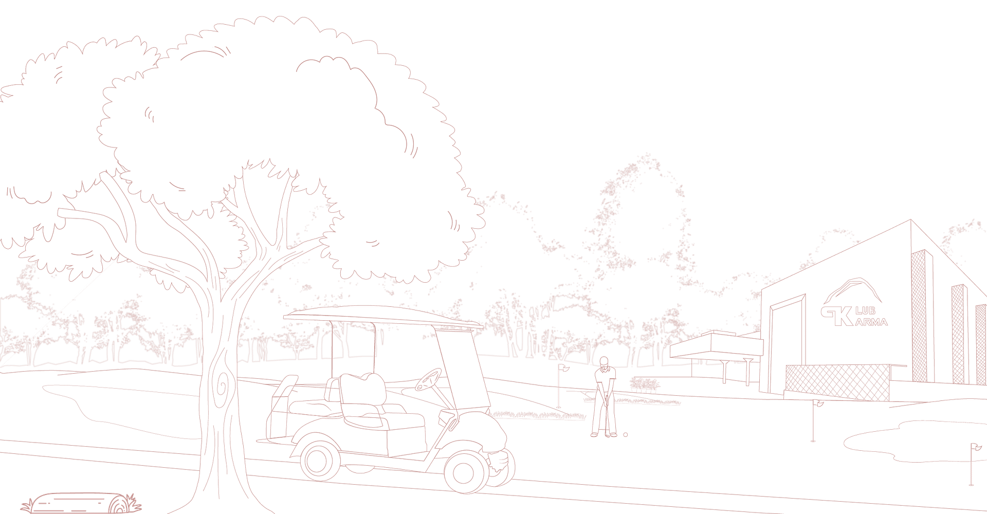 Faint and partially transparent image showing a tree, building, and seating area at Karma Chalets.